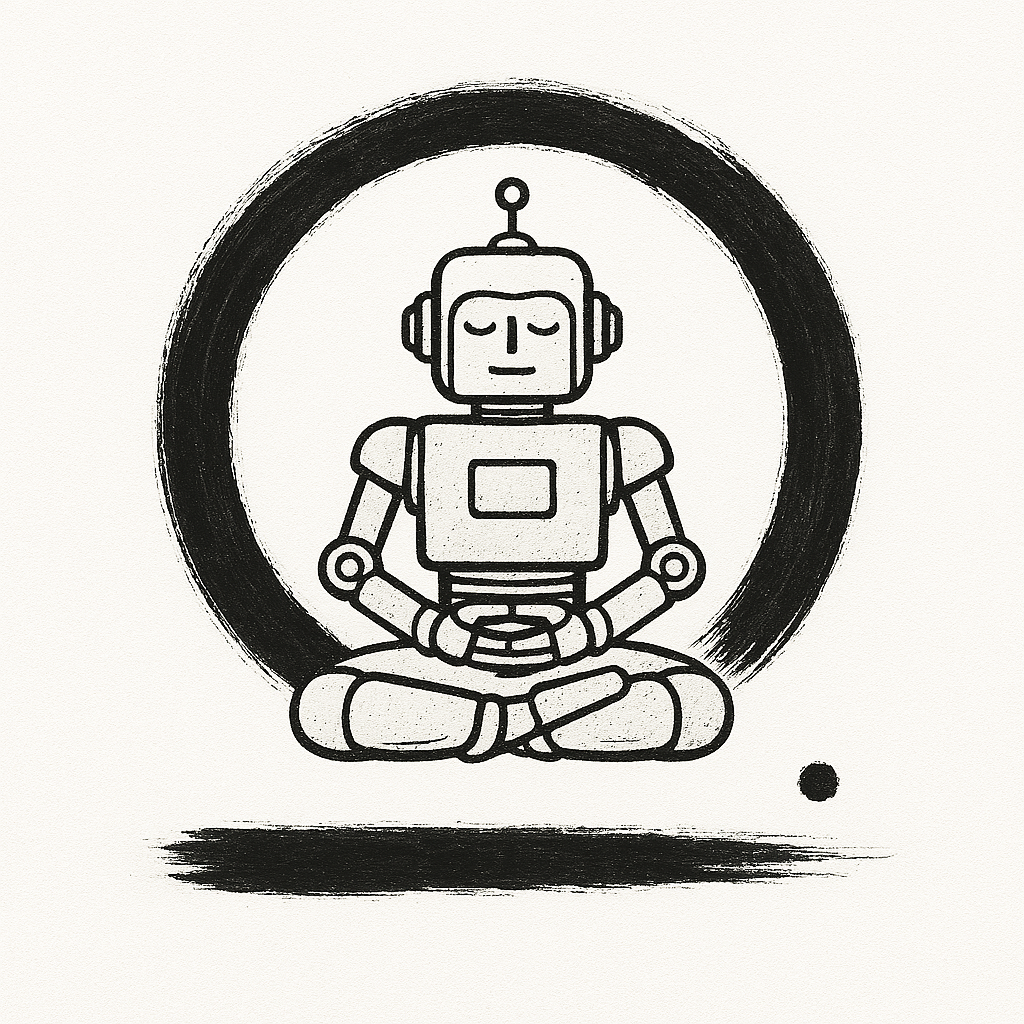 A hand-drawn robot meditating inside an ink circle